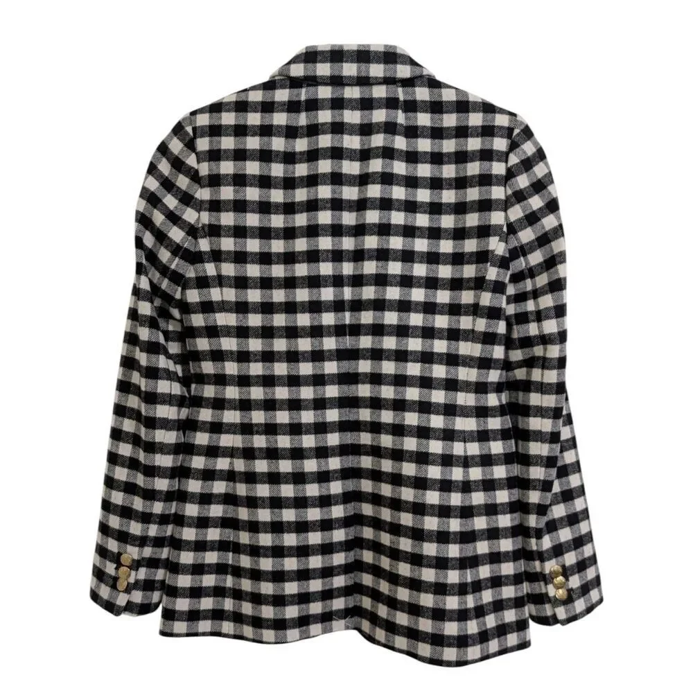 J. Crew Wool-blend one-button blazer Buffalo Check Style BB394 Sz 00 Ivory Black